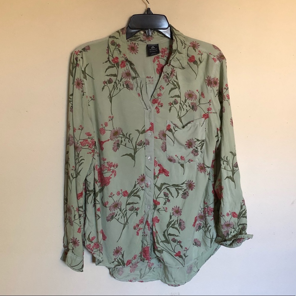 Green floral blouse